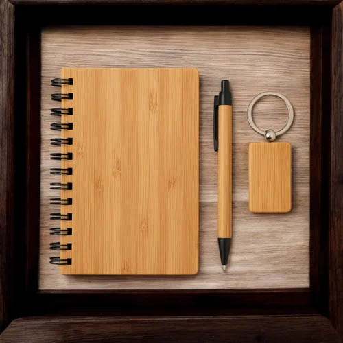 Bamboo Diary Pen Keychain Corporate Gift Set