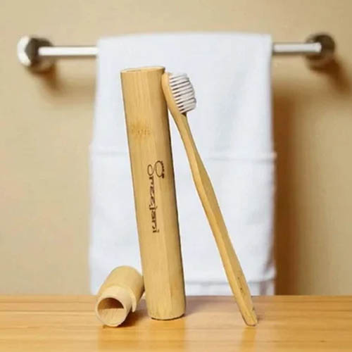 Beige Bamboo Toothbrush Case
